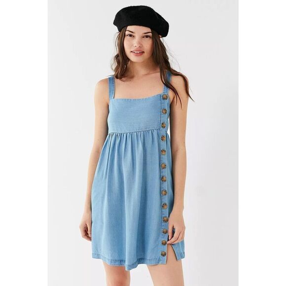 Urban Outfitters Lindsay Mini Dress Button-Up Chambray Size Small Boho - Picture 1 of 8